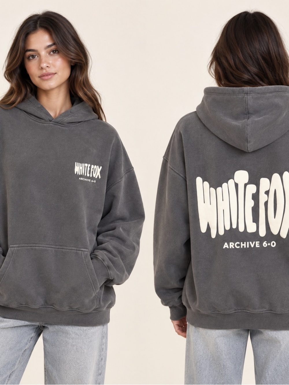 White Fox Archive 6.0 Charcoal Gray Logo Hoodie Sweater